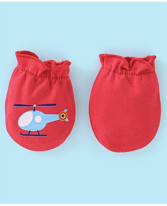Babyhug 100% Cotton Knit Mittens Car Print Pack Of 3 - Multicolor