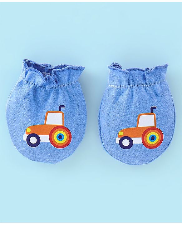 Babyhug 100% Cotton Knit Mittens Car Print Pack Of 3 - Multicolor