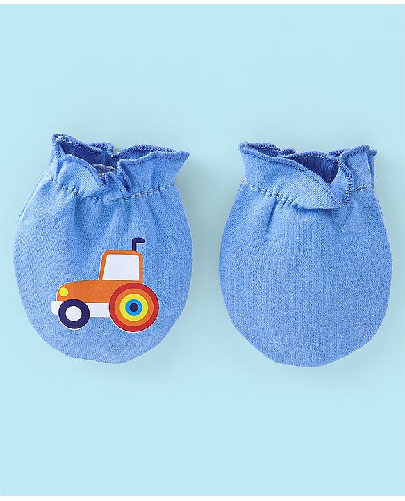 Babyhug 100% Cotton Knit Mittens Car Print Pack Of 3 - Multicolor