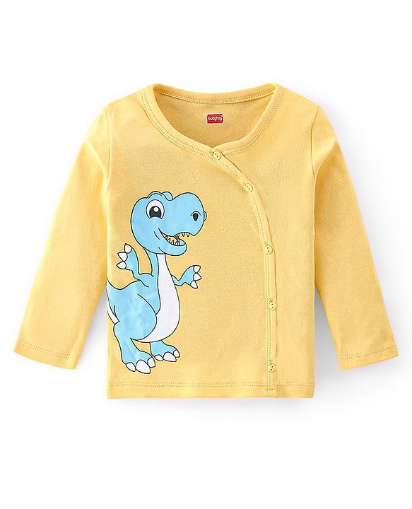Babyhug 100% Cotton Full Sleeves Front Button Antibacterial Vest Dino Print Pack of 3 - Multicolour