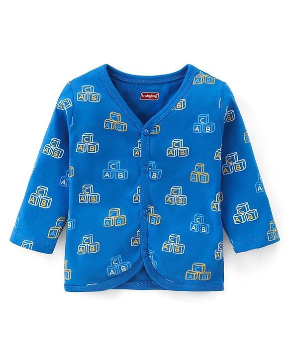 Babyhug 100% Cotton Knit Full Sleeves Striped & Text Printed Antibacterial Vests Pack of 3 - Blue & Yellow