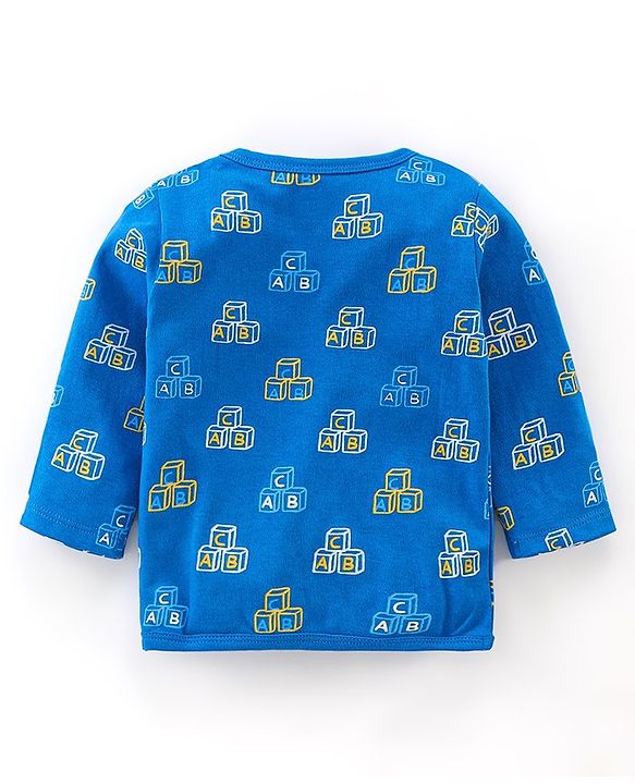 Babyhug 100% Cotton Knit Full Sleeves Striped & Text Printed Antibacterial Vests Pack of 3 - Blue & Yellow