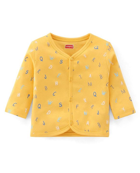 Babyhug 100% Cotton Knit Full Sleeves Striped & Text Printed Antibacterial Vests Pack of 3 - Blue & Yellow