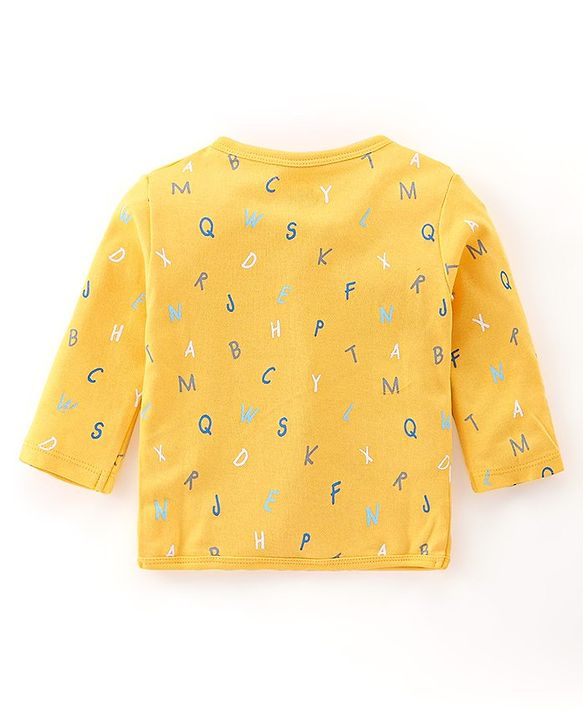 Babyhug 100% Cotton Knit Full Sleeves Striped & Text Printed Antibacterial Vests Pack of 3 - Blue & Yellow