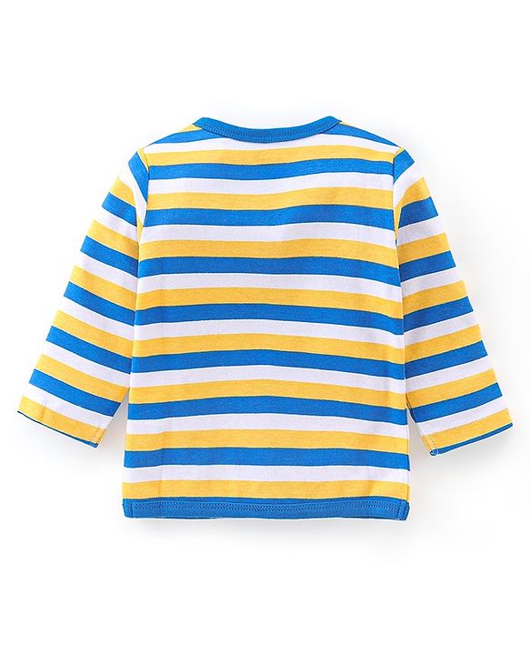 Babyhug 100% Cotton Knit Full Sleeves Striped & Text Printed Antibacterial Vests Pack of 3 - Blue & Yellow