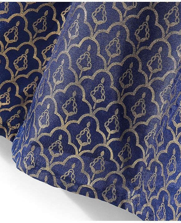 Babyhug Sleeveless Foil Printed Long Ethnic Dress with Embroidered Net Jacket - Navy