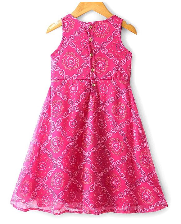Babyhug Sleeveless Bandhani Printed Long Dress with Embroidered Jacket Set - Yellow & Fuschia