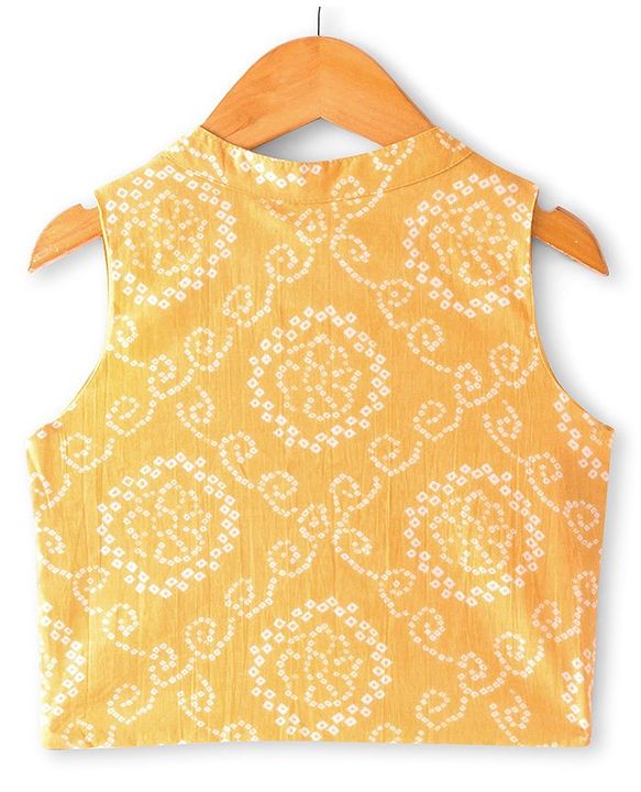 Babyhug Sleeveless Bandhani Printed Long Dress with Embroidered Jacket Set - Yellow & Fuschia