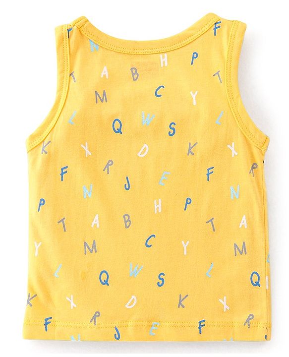 Babyhug 100% Cotton Anti Bacterial Sleeveless Sando With Alphabet Print Pack of 3 - Yellow & Blue