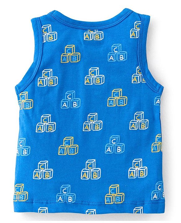 Babyhug 100% Cotton Anti Bacterial Sleeveless Sando With Alphabet Print Pack of 3 - Yellow & Blue