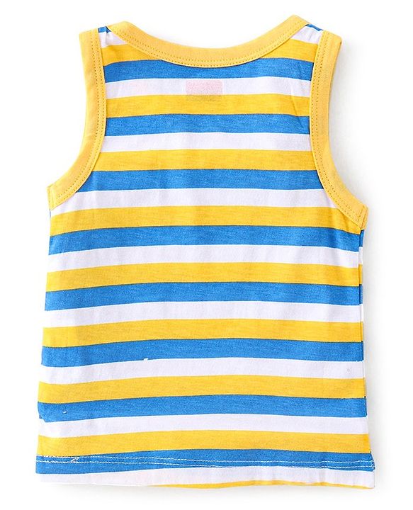 Babyhug 100% Cotton Anti Bacterial Sleeveless Sando With Alphabet Print Pack of 3 - Yellow & Blue