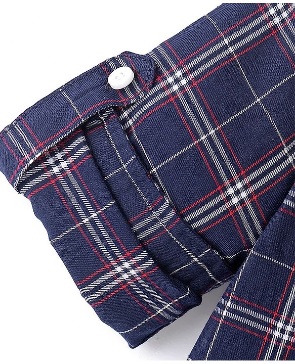 Babyhug Cotton Woven Full Sleeves Shirt Checkered with Bow - Navy Blue