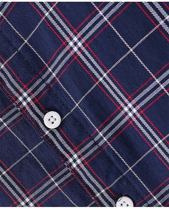 Babyhug Cotton Woven Full Sleeves Shirt Checkered with Bow - Navy Blue