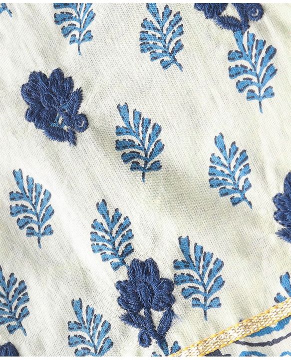 Babyhug Cotton Three Fourth Sleeves Kurta Sharara Set with Dupatta Floral Printed - Blue