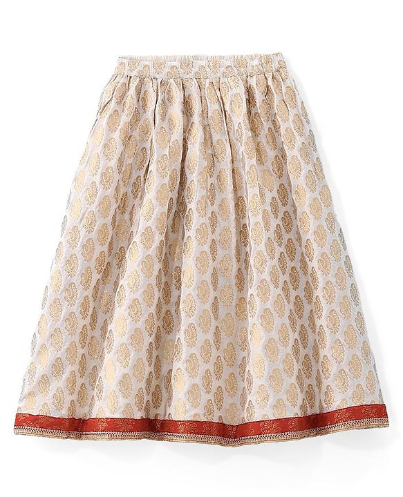 Babyhug Woven Half Sleeve Bocade Pattu Pavada Lehenga Choli and Dupatta Set Ikat Print - Maroon & White