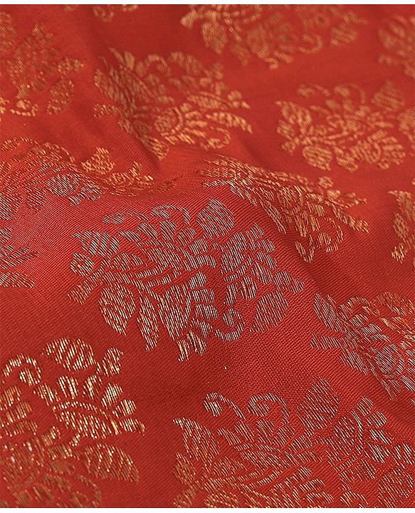 Babyhug Woven Half Sleeve Bocade Pattu Pavada Lehenga Choli and Dupatta Set Ikat Print - Maroon & White