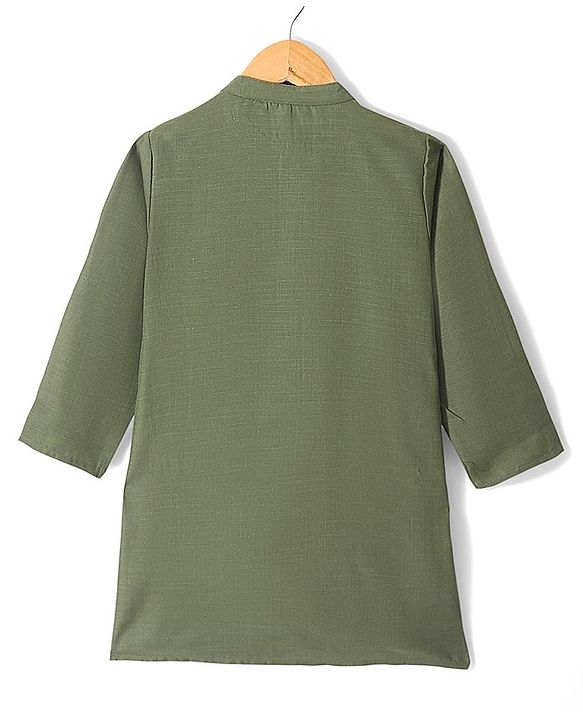 Babyhug 100% Cotton Woven Full Sleeves Kurta & Pyjama Set With Ikat Print Jacket - Green