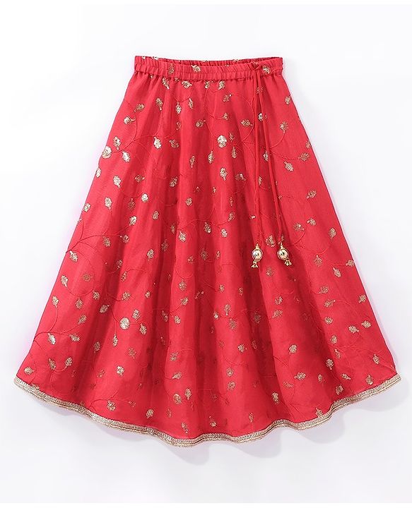 Babyhug Woven Sleeveless Sequenced Choli With Embroidered Lehenga And Dupatta - Red