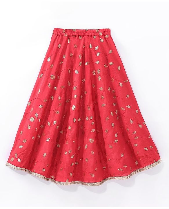 Babyhug Woven Sleeveless Sequenced Choli With Embroidered Lehenga And Dupatta - Red