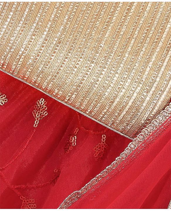 Babyhug Woven Sleeveless Sequenced Choli With Embroidered Lehenga And Dupatta - Red