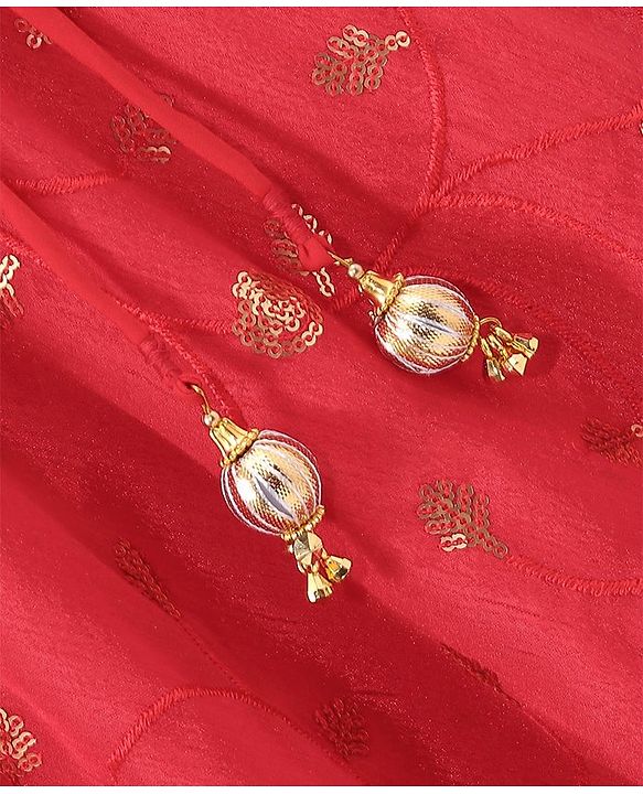 Babyhug Woven Sleeveless Sequenced Choli With Embroidered Lehenga And Dupatta - Red