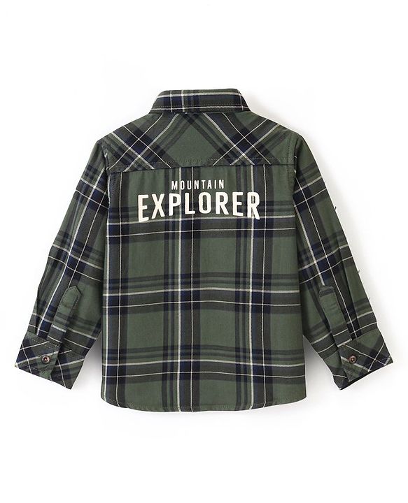 Babyhug 100% Cotton Knit Full Sleeves Shirt Checkered - Olive Green