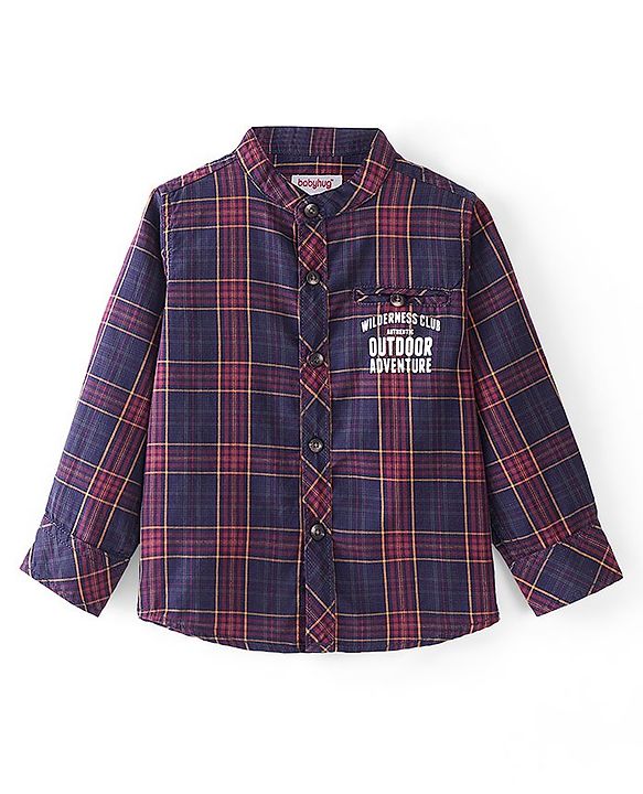 Babyhug 100% Cotton Full Sleeves Mandarin Collar Checks Shirt -Red and Blue