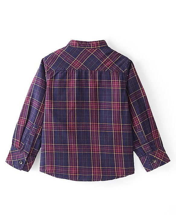 Babyhug 100% Cotton Full Sleeves Mandarin Collar Checks Shirt -Red and Blue