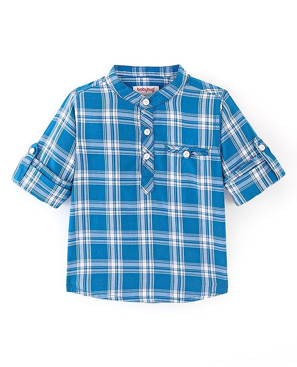 Babyhug Woven Full Sleeves Kurta Shirt Checkered - Blue