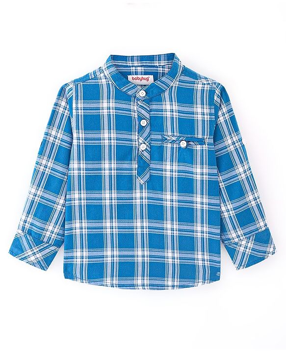 Babyhug Woven Full Sleeves Kurta Shirt Checkered - Blue
