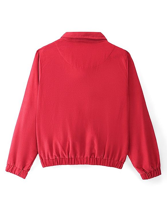 Pine Kids Cotton Full Sleeves Corduroy Bomber Jacket Solid Colour - Red