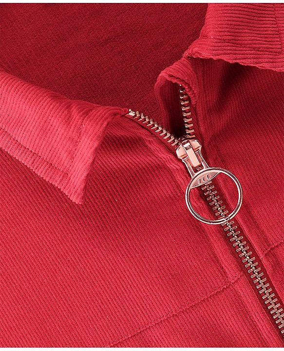 Pine Kids Cotton Full Sleeves Corduroy Bomber Jacket Solid Colour - Red