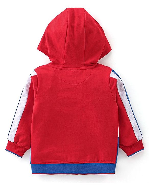 Babyhug Cotton Knit Full Sleeves Hooded Jacket with T-Shirt & Lounge Pant - Blue & Red