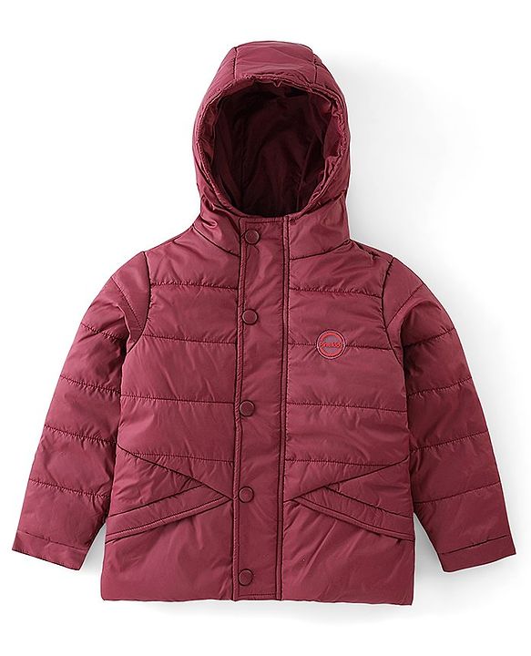 Pine Kids Full Sleeves Cut & Sew Medium Winter Hooded Jacket - Maroon