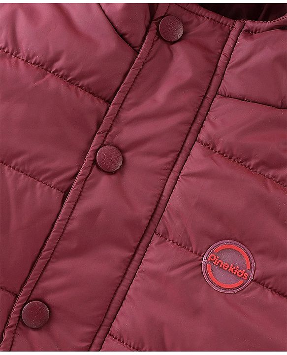 Pine Kids Full Sleeves Cut & Sew Medium Winter Hooded Jacket - Maroon