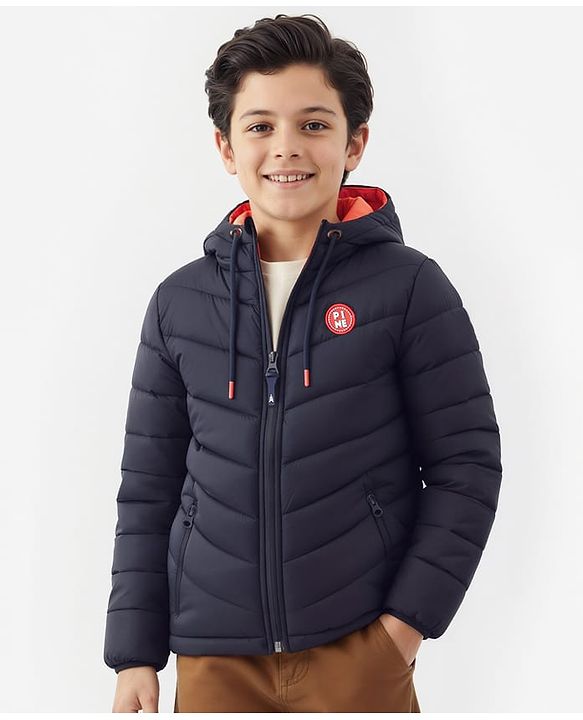 Pine Kids Full Sleeves Cut and Sew Medium Winter Jacket Solid Colour- Blue