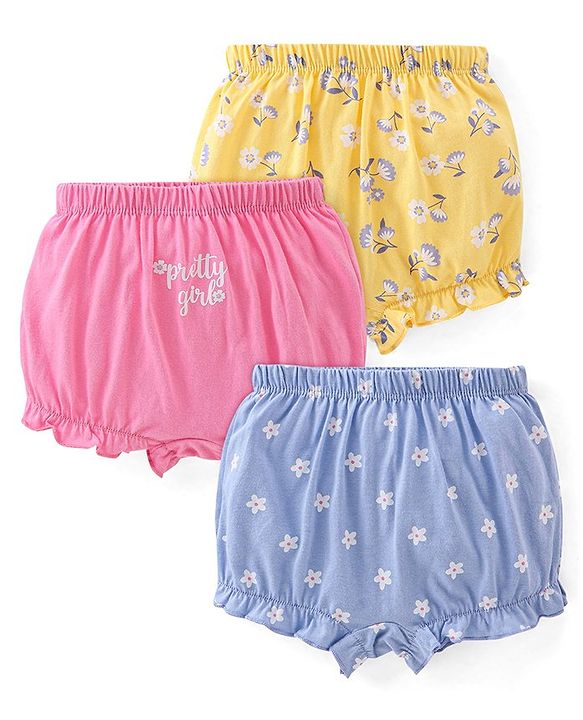 Babyhug 100% Cotton Knit Floral Print Bloomers Pack of 3 - Multicolour