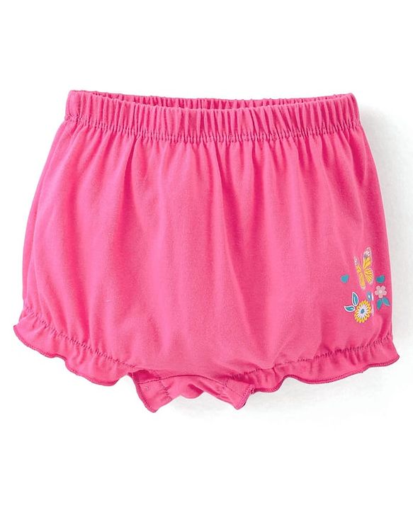 Babyhug 100% Cotton Knit Bloomers Butterfly Print Pack of 3 - Pink & White