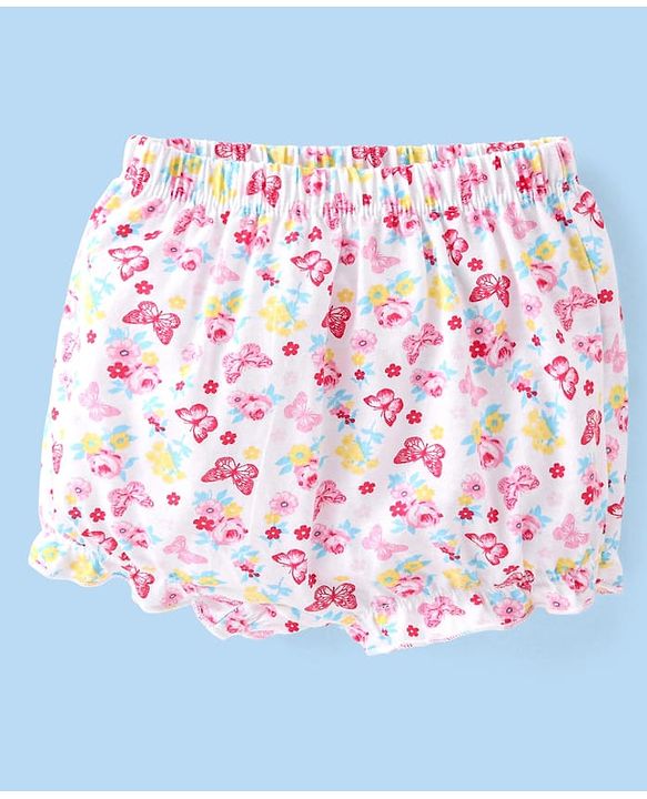 Babyhug 100% Cotton Knit Bloomers Butterfly Print Pack of 3 - Pink & White