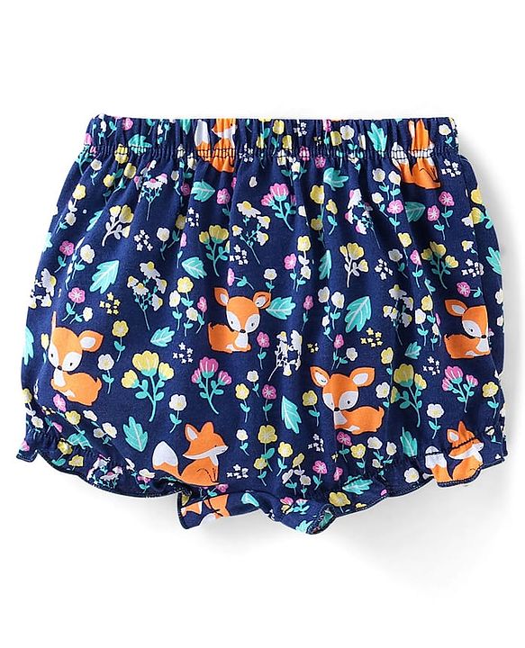 Babyhug 100% Cotton Bloomers Fox & Floral Print Pack of 3- Blue Yellow & Pink
