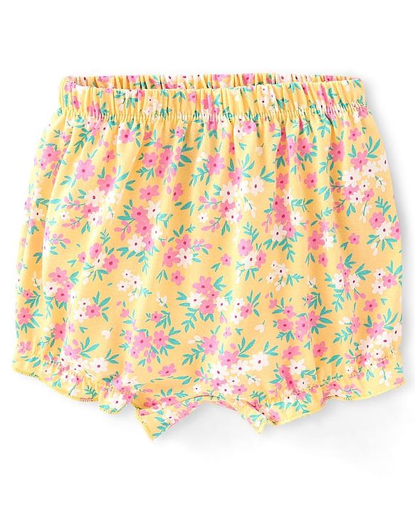 Babyhug 100% Cotton Bloomers Fox & Floral Print Pack of 3- Blue Yellow & Pink