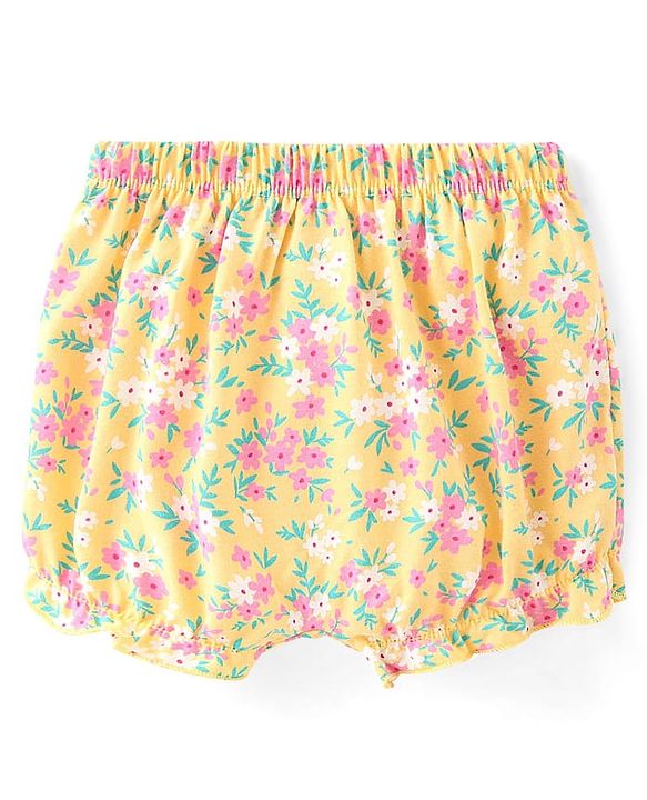 Babyhug 100% Cotton Bloomers Fox & Floral Print Pack of 3- Blue Yellow & Pink