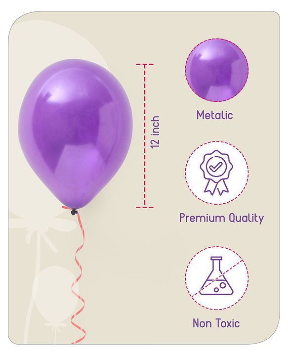 Babyhug Metallic Balloons with Ribbons Pack of 53 (Colour & Print May Vary)