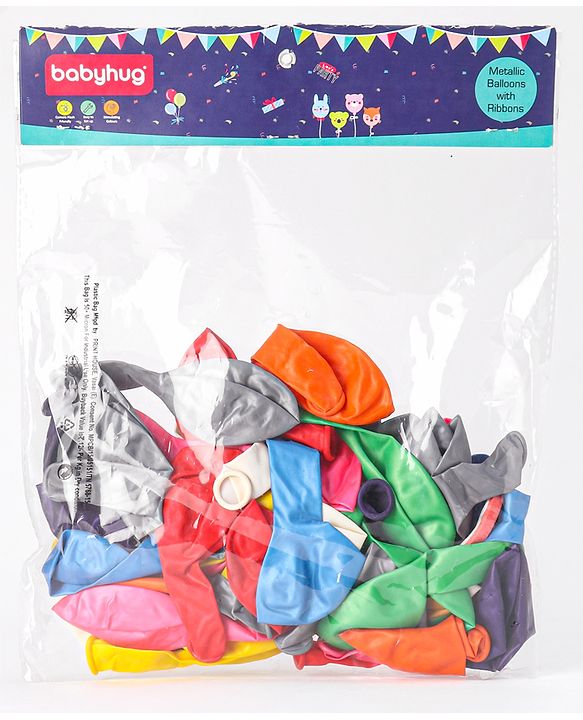 Babyhug Metallic Balloons with Ribbons Pack of 53 (Colour & Print May Vary)