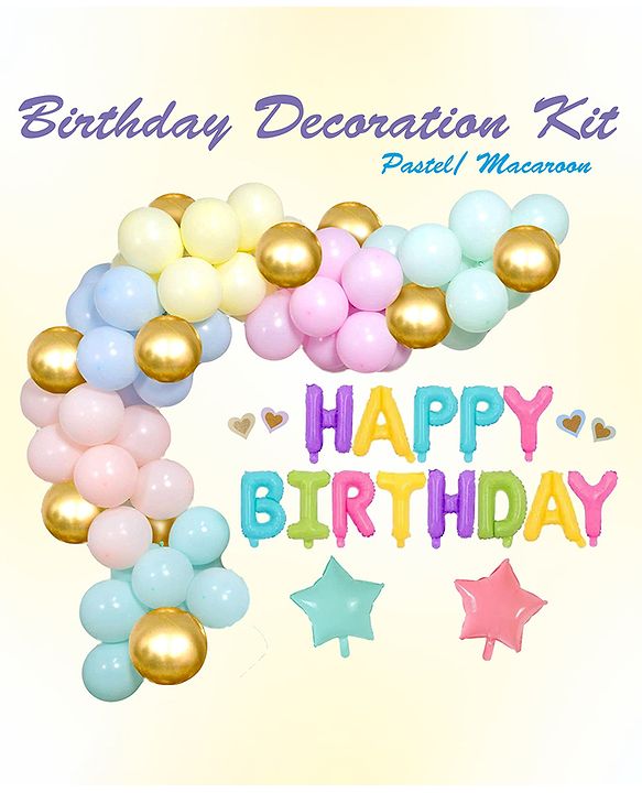 Babyhug Pastel Theme Birthday Decor Kit - Pack of 68 - Multicolour | Elegant Setup for Special Occasions
