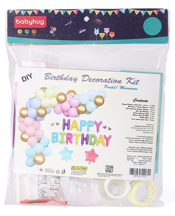 Babyhug Pastel Theme Birthday Decor Kit - Pack of 68 - Multicolour | Elegant Setup for Special Occasions