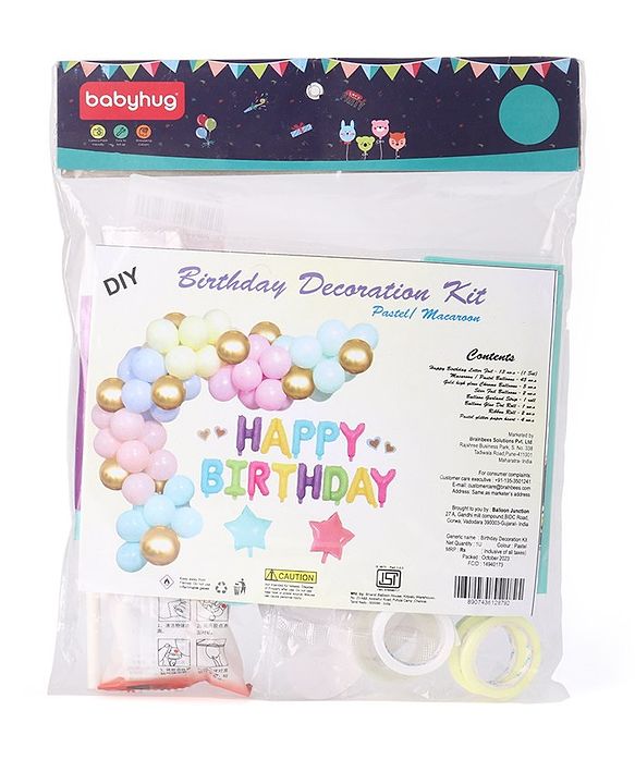Babyhug Pastel Theme Birthday Decor Kit - Pack of 68 - Multicolour | Elegant Setup for Special Occasions