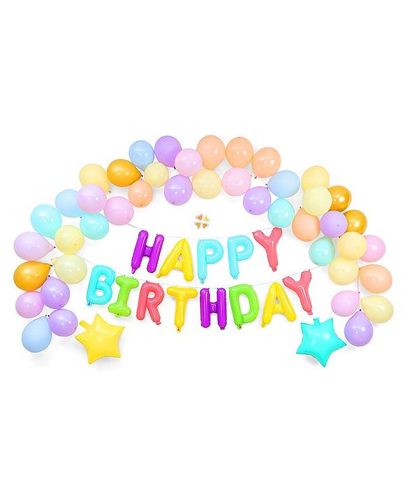Babyhug Pastel Theme Birthday Decor Kit - Pack of 68 - Multicolour | Elegant Setup for Special Occasions