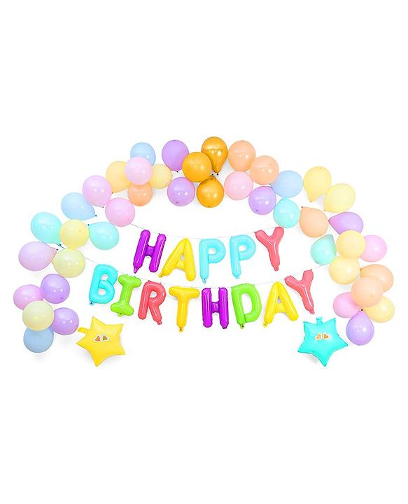 Babyhug Pastel Theme Birthday Decor Kit - Pack of 68 - Multicolour | Elegant Setup for Special Occasions