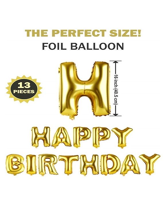 Babyhug Happy Birthday Gold Foil Letter Balloons - Pack of 13